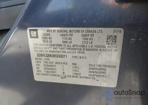 2014 Chevrolet Equinox 2Lt from USA, damaged, VIN 2GNFLGEK9E6243011